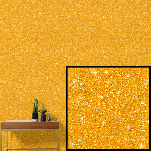 Papel Pintado Naranja brillante con estrellas brillantes (Subido por el creador)
