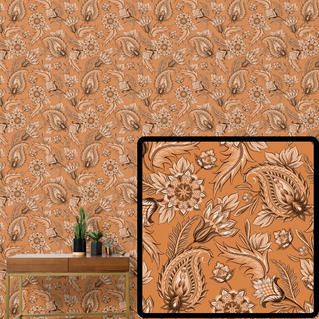 Papel Pintado Naranja Brown Floral Paisley Elegante (Subido por el creador)