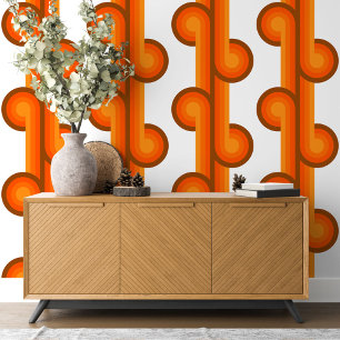 Papel Pintado Naranja Círculos Marrones Oscuros Patrón de líneas