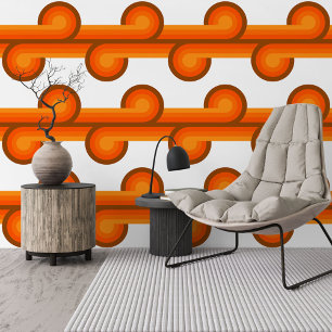 Papel Pintado Naranja Círculos Marrones Oscuros Patrón de líneas