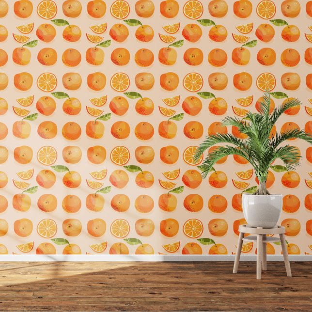 Papel Pintado Naranja de cítricos Rubor Arte de comida rosa (Citrus orange pattern art wallpaper)