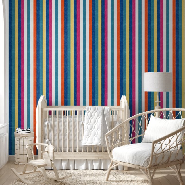 Papel Pintado Naranja de frambuesa azul Estampado blanco amarill (Niños)