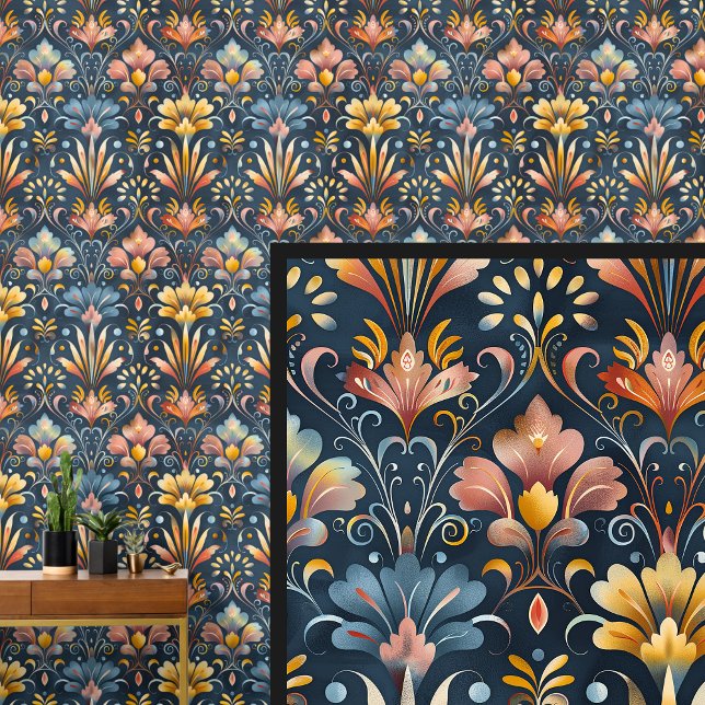 Papel Pintado Naranja de oro azul oscuro Art Nouveau (Subido por el creador)