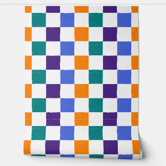 Papel Pintado Naranja de tablero de ajedrez, Verde azulado, azul