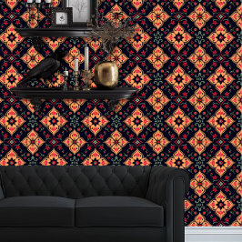 Papel Pintado Naranja de Whimsigoth y floral geométrica roja