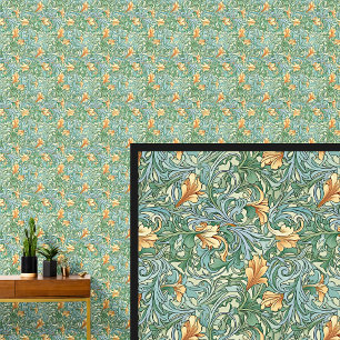 Papel Pintado Naranja en Aqua Verde azulado Blue Art Nouveau