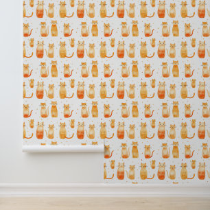 Papel Pintado Naranja Kitty Cats
