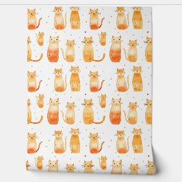Papel Pintado Naranja Kitty Cats