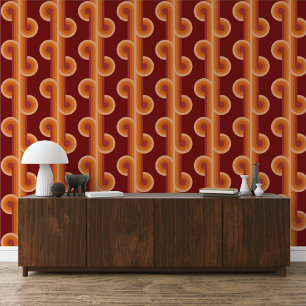 Papel Pintado Naranja Marrón oscuro Círculos rojos Olas Líneas P