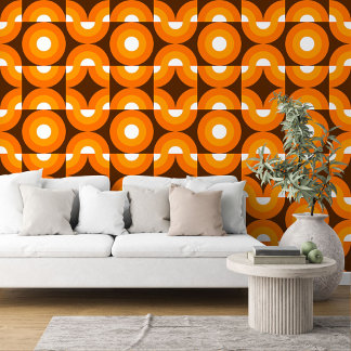 Papel Pintado Naranja marrón oscuro Rodeo amarillo Círculos arte