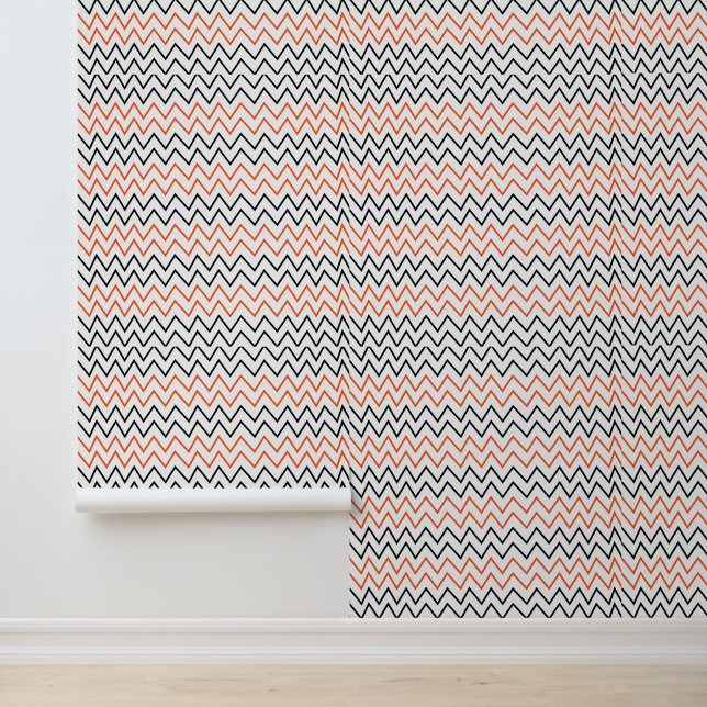 Papel Pintado Naranja Negro Chevron Zigzag (Solicitud)