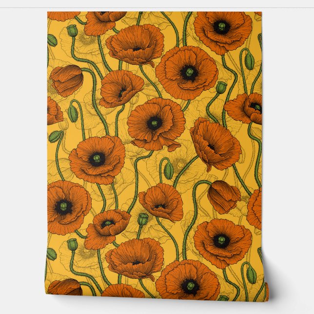 Papel Pintado Naranja Poppies (Desenrollar)