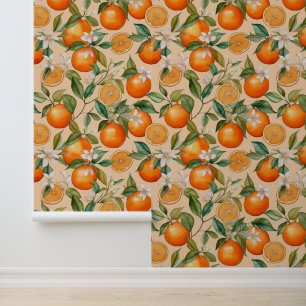 Papel Pintado Naranja Primavera Florales Flores Acuarela