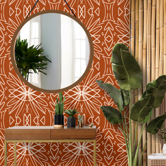 Papel Pintado Naranja quemado Boho Tribal Patteron Peel and Stic