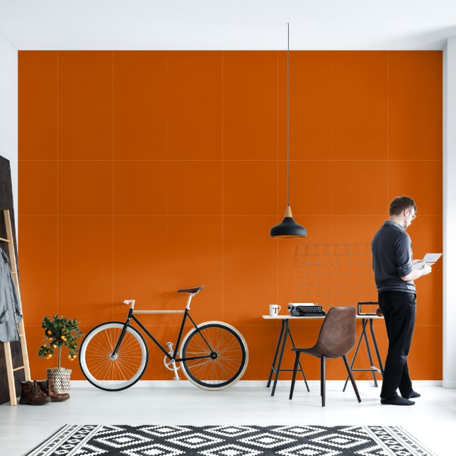 Papel Pintado naranja quemado minimalista sólido liso moderno (Sala de estar)