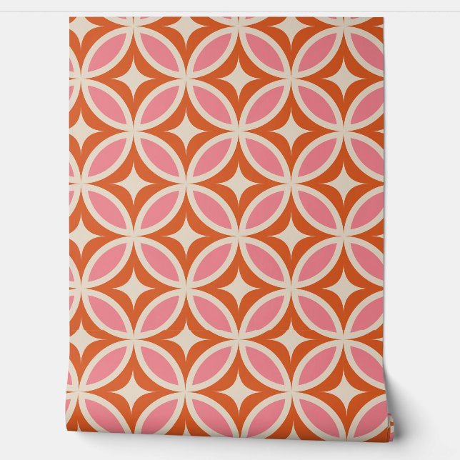 Papel Pintado Naranja rosa de patrón geométrico moderno de media (Desenrollar)