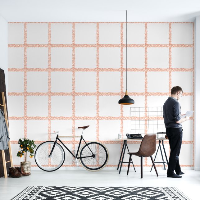 Papel Pintado Naranja Squiggly Lines Geometric Square Grid Frame (Sala de estar)