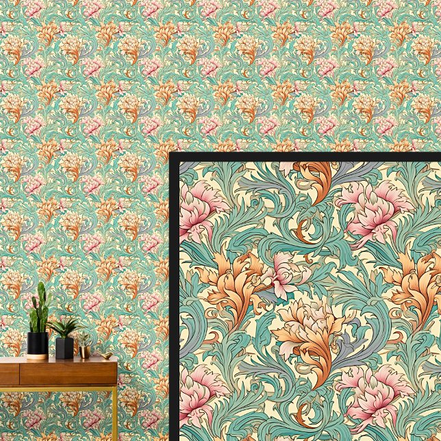 Papel Pintado Naranja verde Art Nouveau rosa (Subido por el creador)
