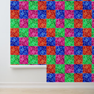 Papel Pintado Naranja verde azul rosado Comprobar mosaicos de mo