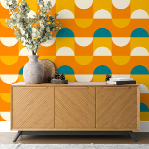 Papel Pintado Naranja verde azul verde azulado Marfil Círculos d