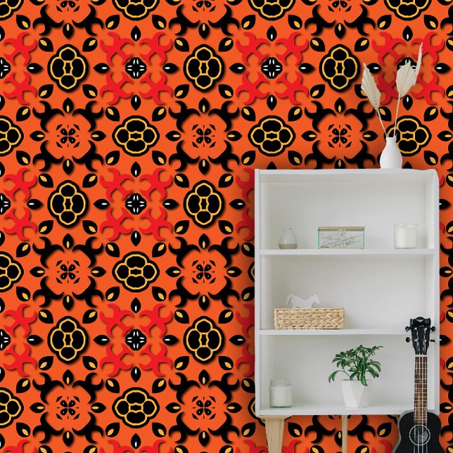 Papel Pintado Naranja vibrante Kilim Patrón floral geométrico (Subido por el creador)