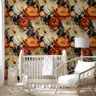 Papel Pintado Naranja vibrante lindo White Peonies Moda Floral