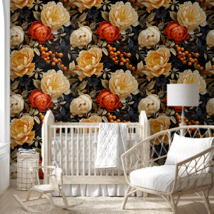 Papel Pintado Naranja vibrante lindo White Peonies Moda Floral
