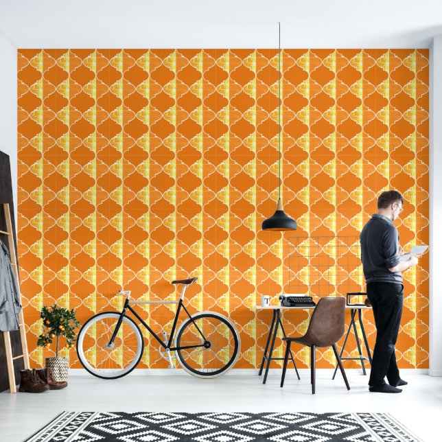 Papel Pintado Naranja y dorado lux moroccano patrón (Sala de estar)