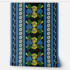 Papel Pintado Narrowboat Blue Folk Art Roses and Daisies