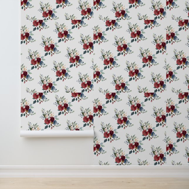 Papel Pintado Naturaleza botánica del patrón floral de Borgoña (Solicitud)