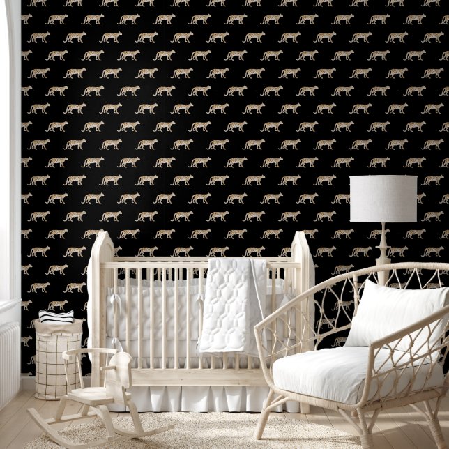 Papel Pintado Naturaleza botánica leopardo acuarela Moody Black (Niños)