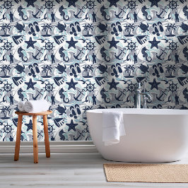 Papel Pintado Nautical Beach Pattern Navy ID839