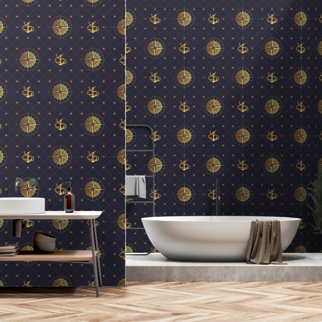 Papel Pintado Náutico de oro (Baño)