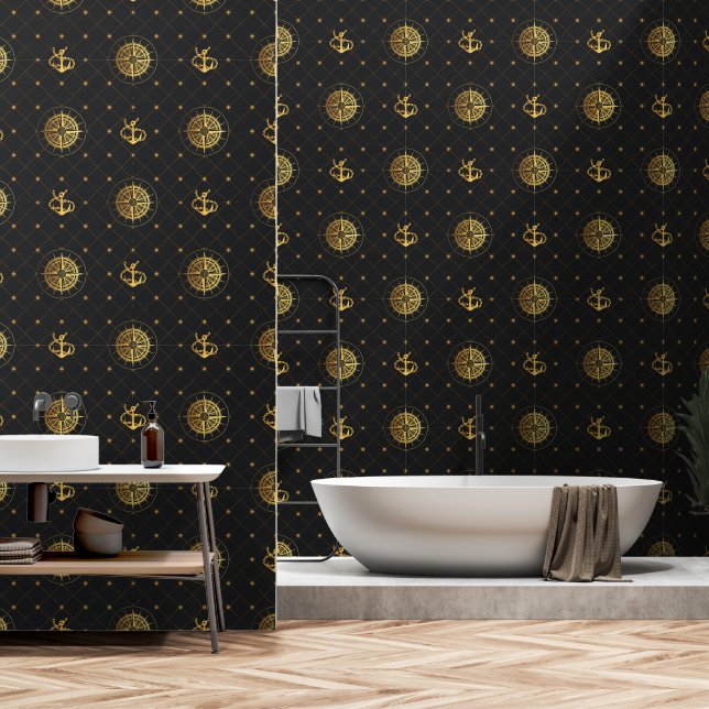 Papel Pintado Náutico Dorado (Baño)