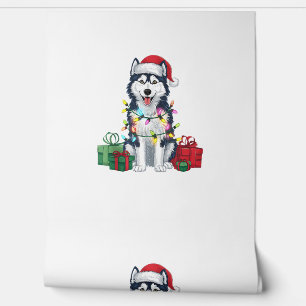 Papel Pintado Navidad alumbrando Santa Hat Alaskan Husky Dog Chr