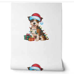 Papel Pintado Navidad en Santa Hat Border Terrier Dog