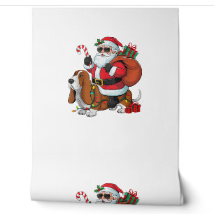Papel Pintado Navidad iluminando Santa Riding Basset Hound Dog C