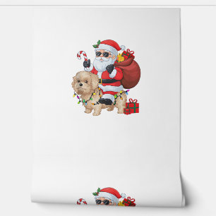 Papel Pintado Navidad iluminando Santa Riding Bichon Frise Dog C