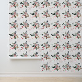 Papel Pintado Navidades acuarelas Rosa y Verde