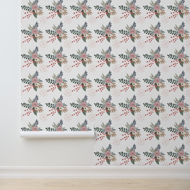 Papel Pintado Navidades acuarelas Rosa y Verde (Solicitud)