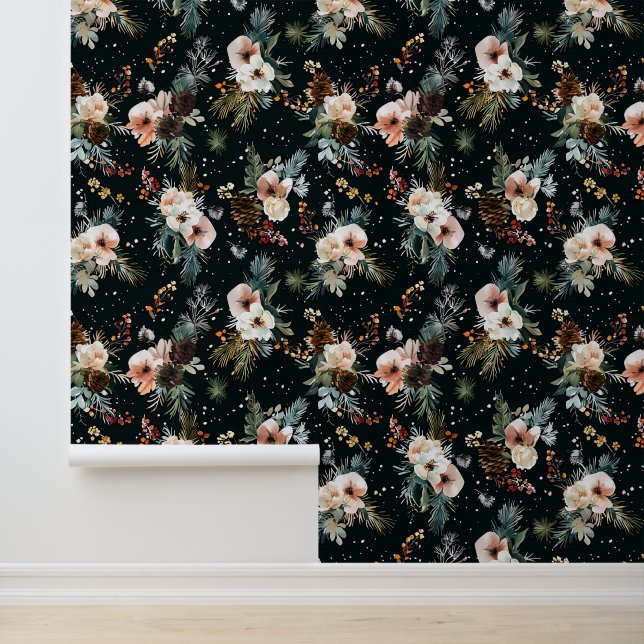 Papel Pintado Navidades acuáticos de vino floral de invierno (Solicitud)