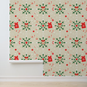 Papel Pintado Navidades Beige Elegantes Patrón Floral