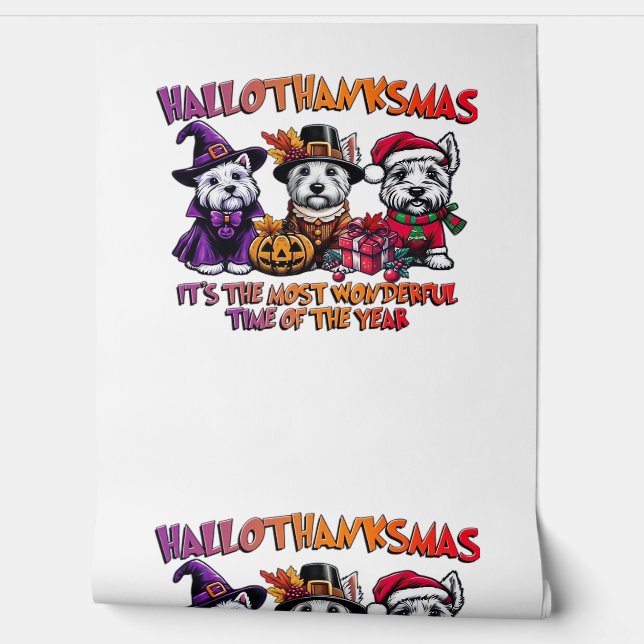 Papel Pintado Navidades de Acción de Gracias de Escocia Terrier  (Desenrollar)