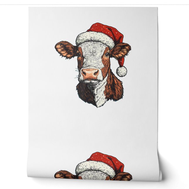 Papel Pintado Navidades de Cow Santa Hat (Desenrollar)