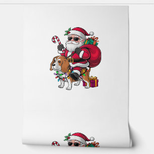 Papel Pintado Navidades de Perro Beagle de Santa Riding