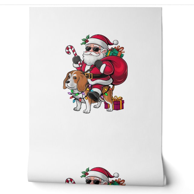 Papel Pintado Navidades de Perro Beagle de Santa Riding (Desenrollar)