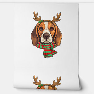 Papel Pintado Navidades de Perro Beagle renos Santa Hat Gracioso