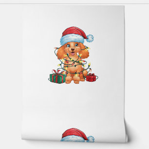 Papel Pintado Navidades de perro caniche de Santa Hat iluminando