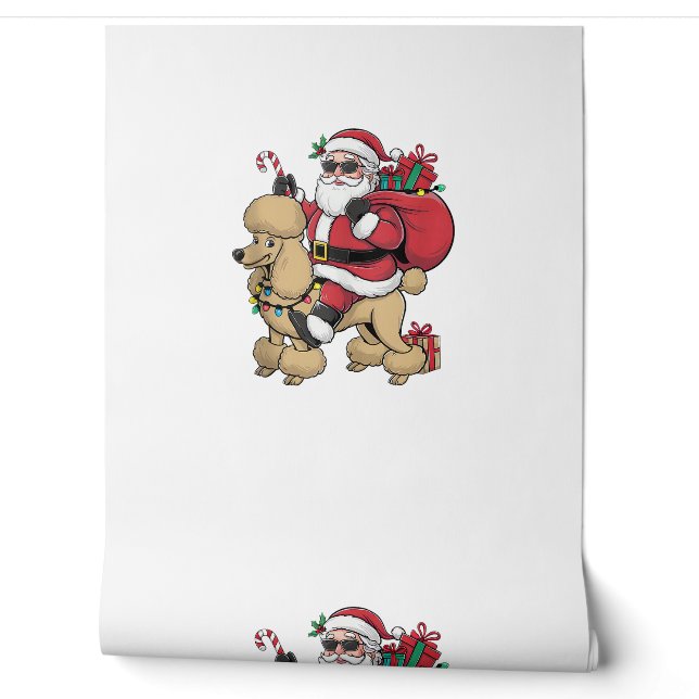 Papel Pintado Navidades de perro caniche de Santa Riding (Desenrollar)