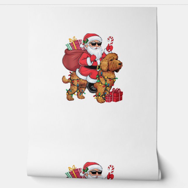 Papel Pintado Navidades de perro de Cockapoo iluminando Santa Ri (Desenrollar)